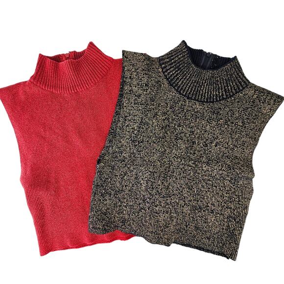 Lot of 2 mock turtleneck dickies modesty panels metallic gold red black one size - Picture 1 of 10